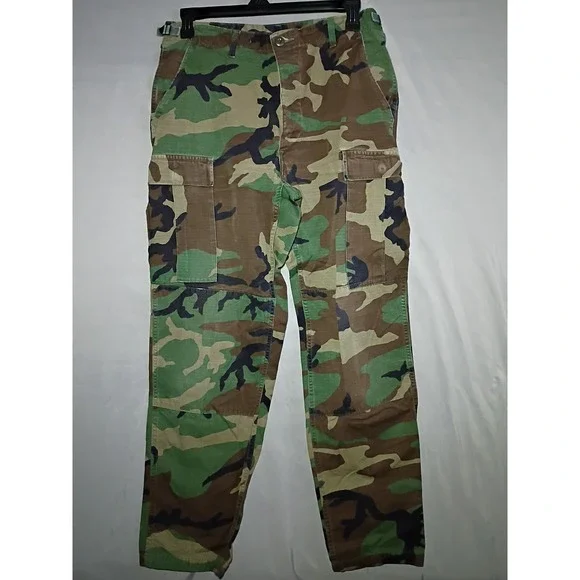 BDU Cargo Pants Men M Long 34x32 Woodland Camo Combat Double Knee Ripstop Hiking - Picture 1 of 8